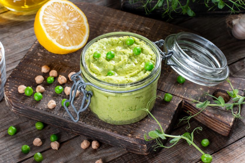 healthy avocado hummus green pea with olive oil